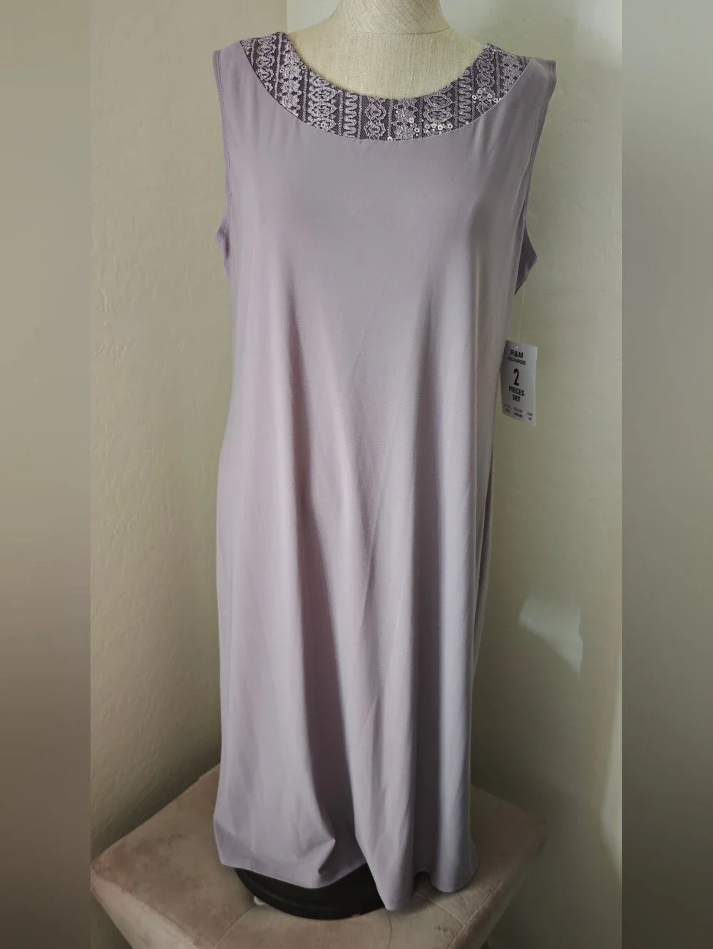 R&M Richards Lavender Long Sleeve Dress with Lace Trim 2 Piece With Jacket